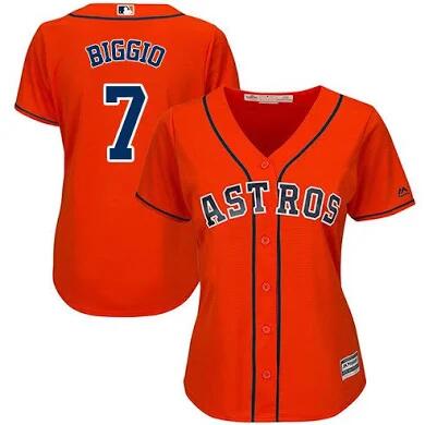 Women's Houston Astros #7 Craig Biggio Orange Cool Base Stitched MLB Jersey(Run Small)